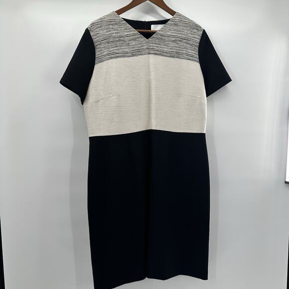 BOSS Hugo Boss Dress Womens 14 Dapena V-Neck Colorblock Sheath Career Capsule - Picture 1 of 12